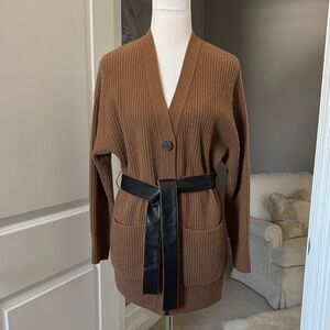 Vince Brown Ribbed Cardigan with Black Belt
